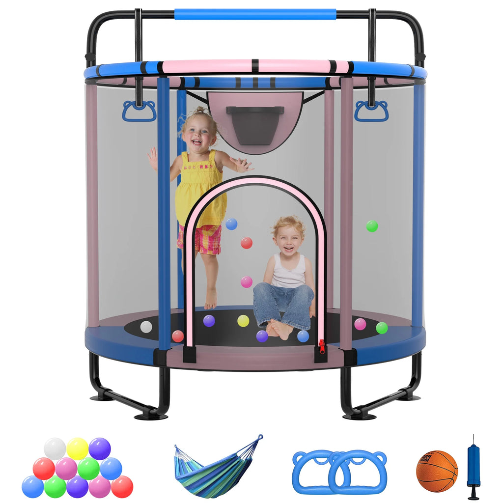 60'' Kids Trampoline with Swing, Enclosure Net and Basketball Hoop U98757