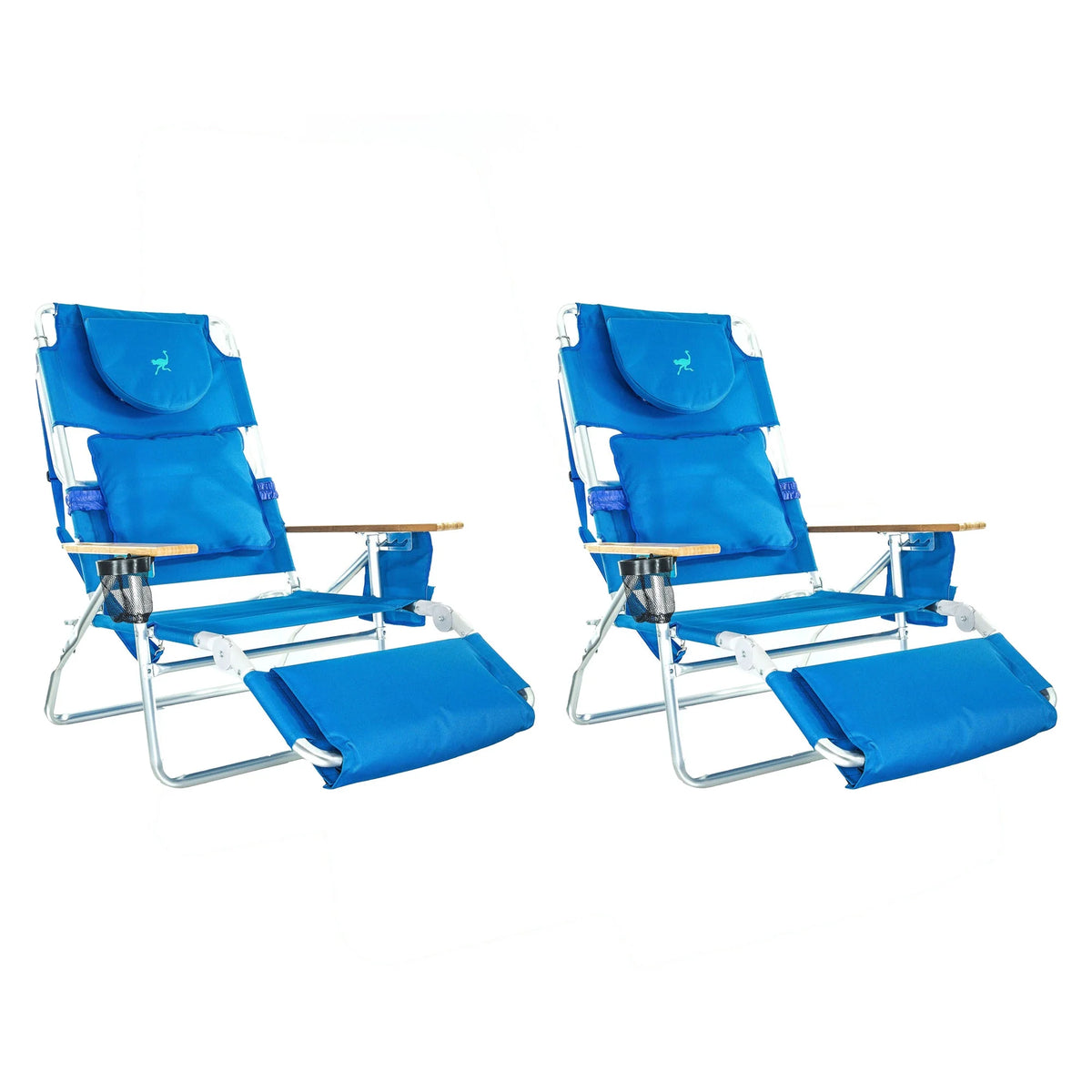Blue Padded Outdoor Lounge Reclining Beach Chair 2 Pack B466944