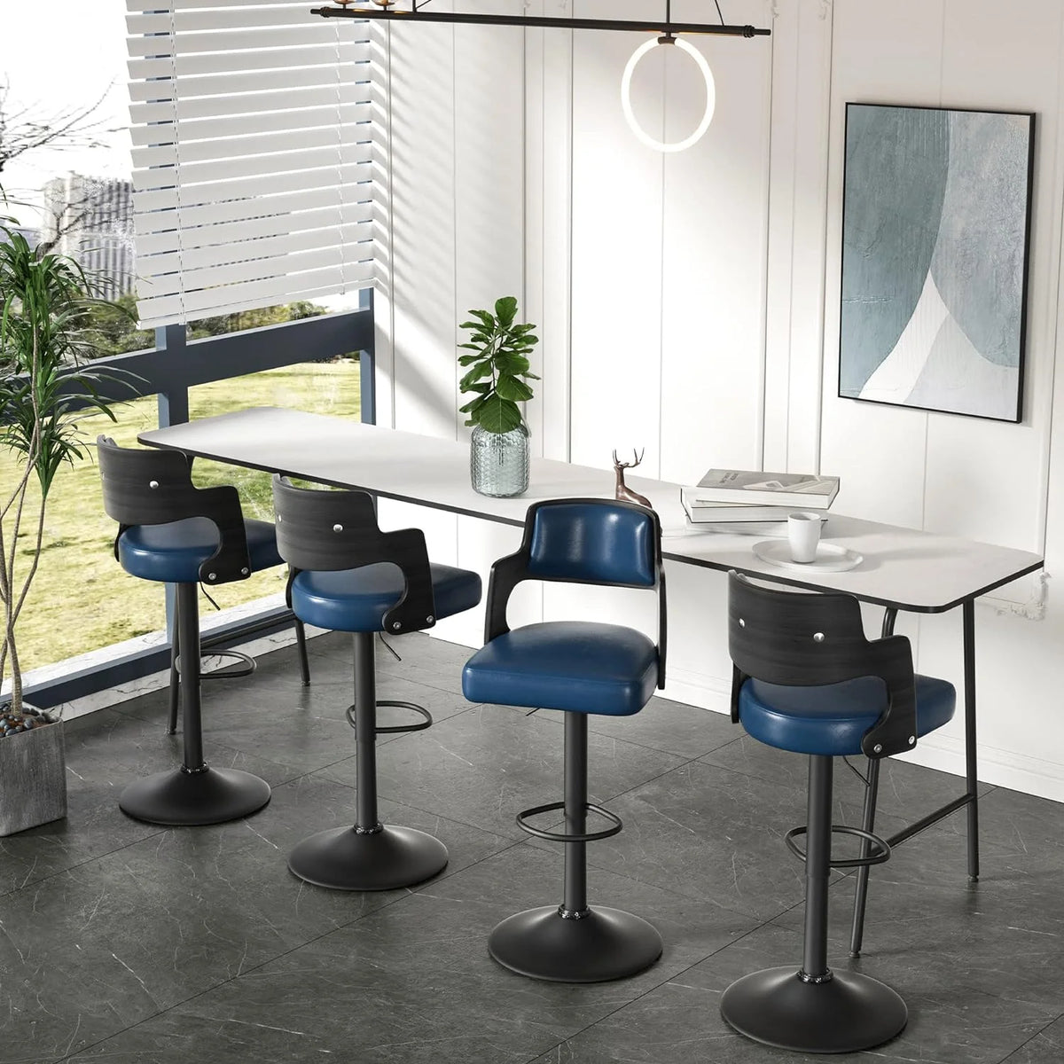 Adjustable Bar Stools with Wood Back Set of 4 O682379