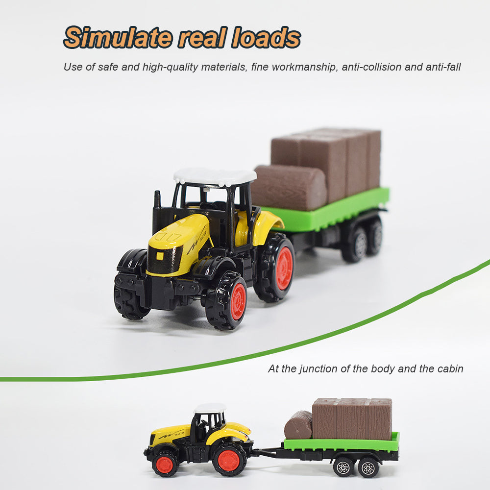 3 Pieces Die-Cast Metal Toy Farm Tractors Truck and Trailers Set P81956
