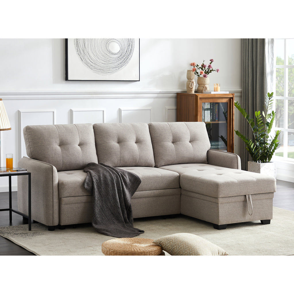 Light Gray Fabric Sectional Sofa with Pull Out Sleeper Bed Z1113