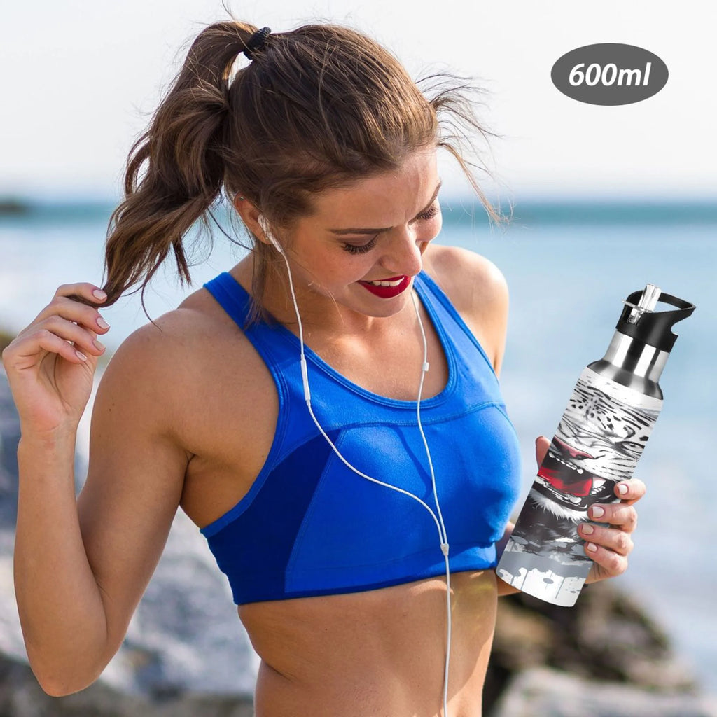 Black and White Stainless Steel Insulated Water Bottle with Straw Lid U3323
