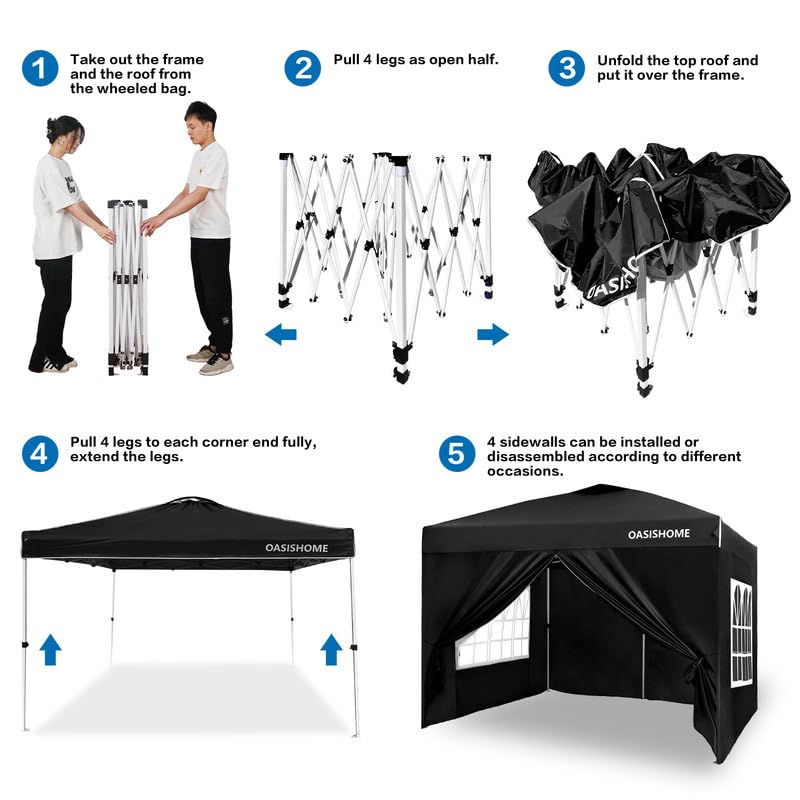 10'x10' Black Portable Canopy Tent with 4 Sidewalls F3194