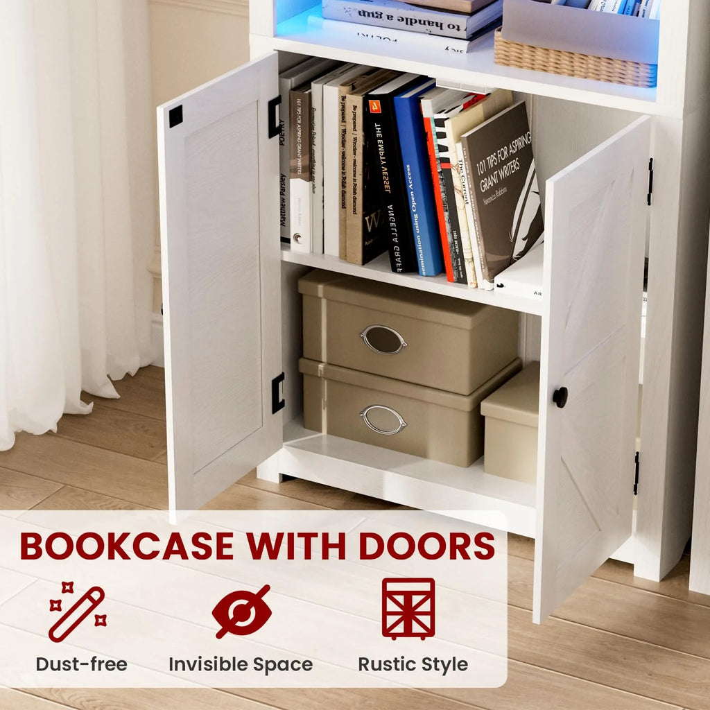 70" Tall Wood 5-Shelf Bookcase with Glass Shelves A7900