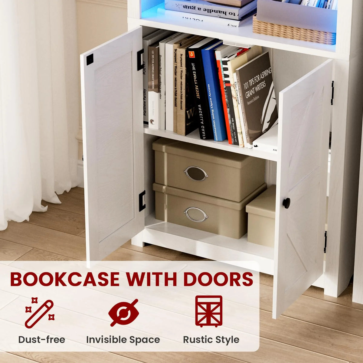70" Tall Wood 5-Shelf Bookcase with Glass Shelves A7900
