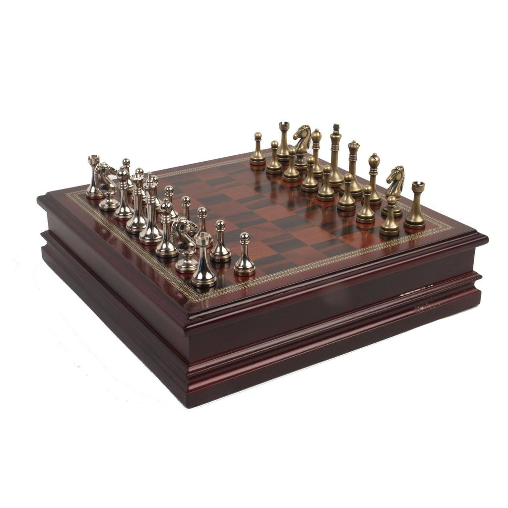 Metal Chess Set with Wood Board Q30111
