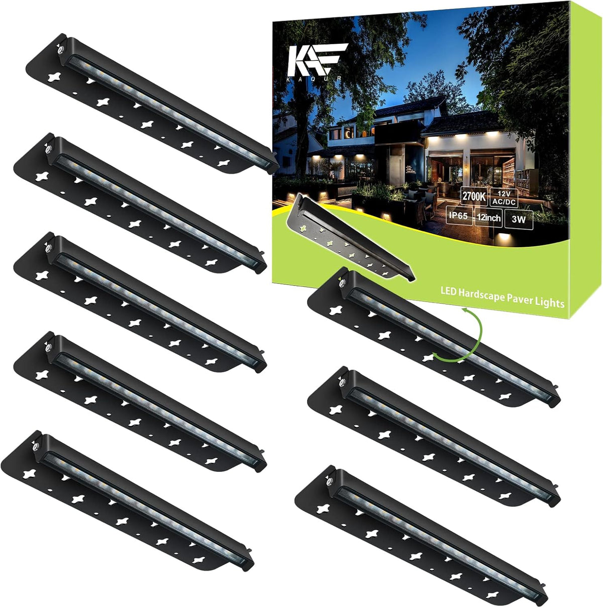12 Inch 3W LED Integrated Hardscape Paver Lighting, 12V AC/DC Low Voltage Landscape Lights, IP65 Outdoor Step Light, 2700K Soft White, 8-Pack C31593