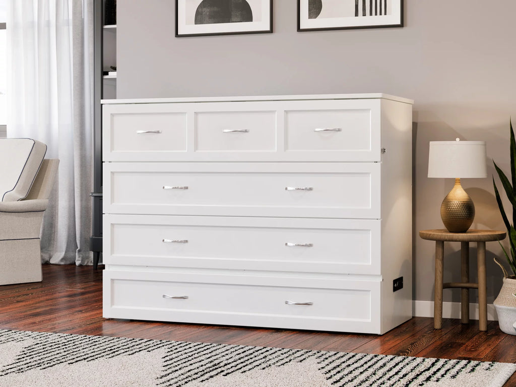 White Solid Wood Murphy Bed Chest with Mattress Q71419