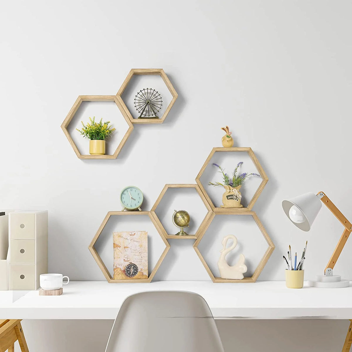 Hexagon Floating Shelves Set of 6 Light Brown G94279