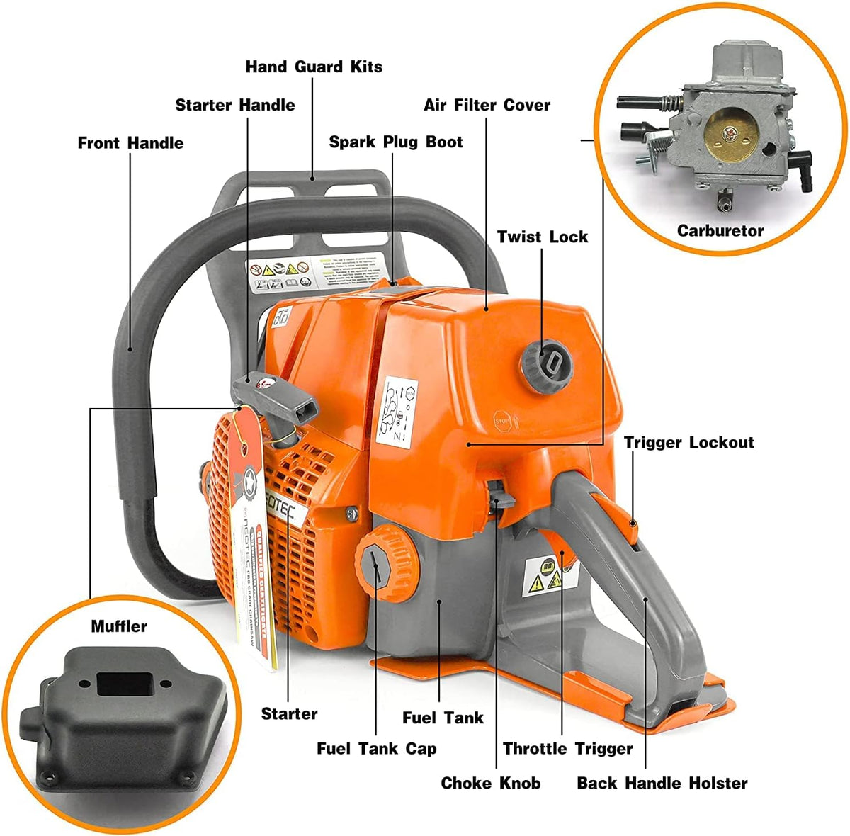 92cc 2-Cycle 5.2KW 6.4HP Gasoline Chain Saw X4038