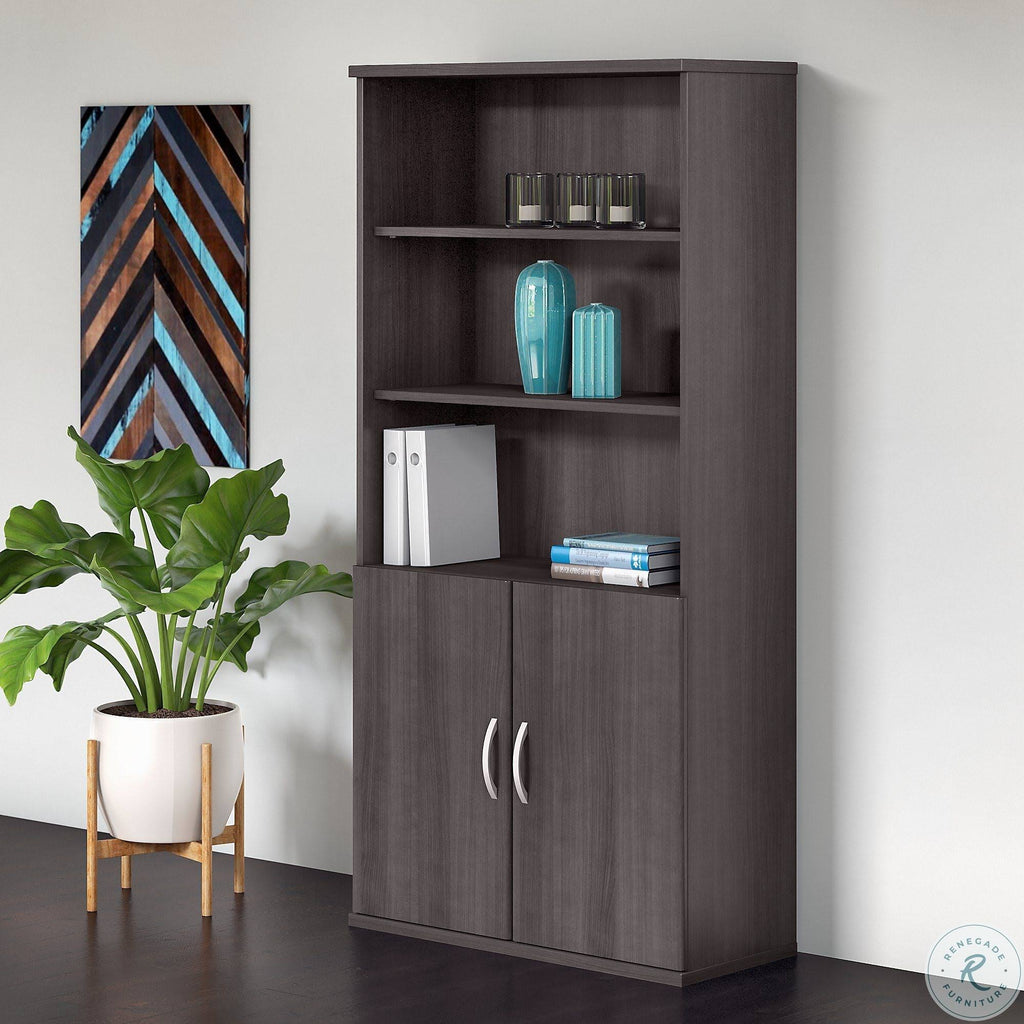Storm Gray 5 Shelf Bookcase with Doors F988814