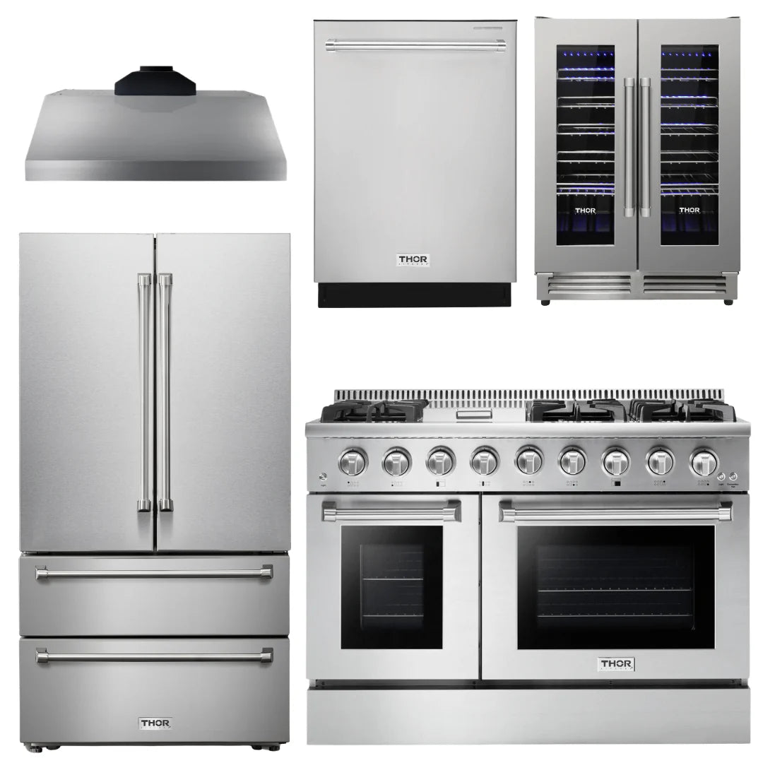 48 In. Natural Gas Range, Range Hood, Refrigerator, Dishwasher, Wine Cooler A999
