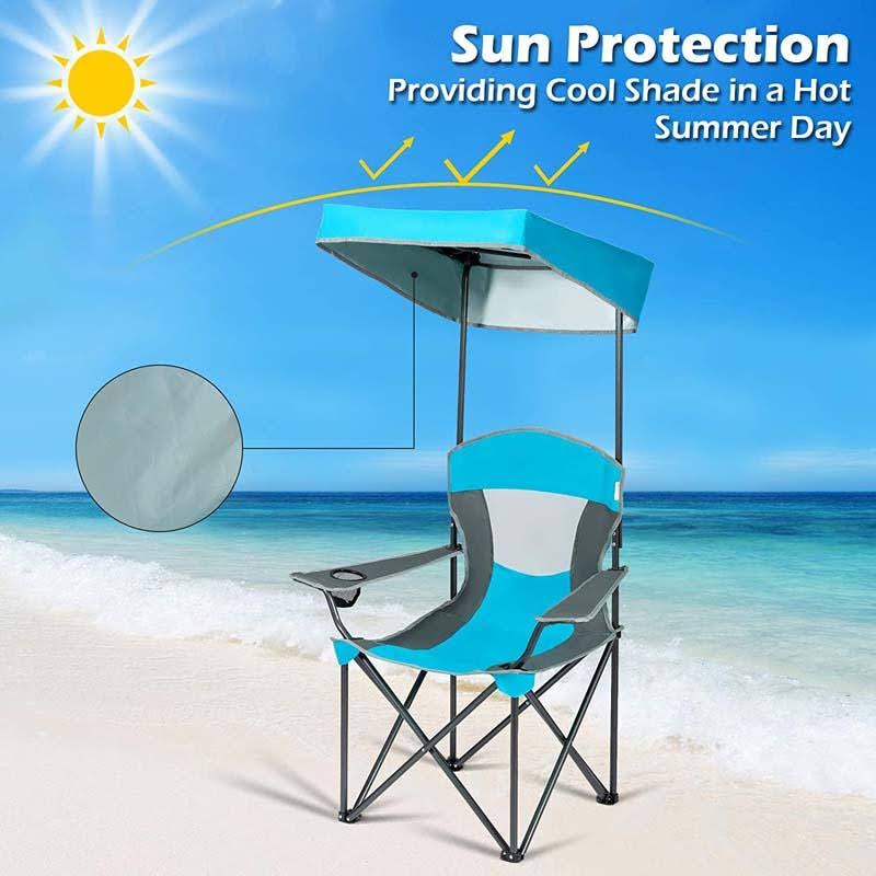 Turquoise Folding Camping Canopy Chair with Cup Holder Cooler K154