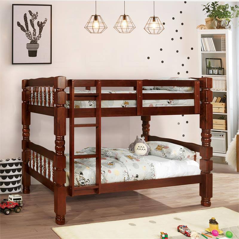 Twin Over Twin Wood Bunk Bed in Cherry P4009