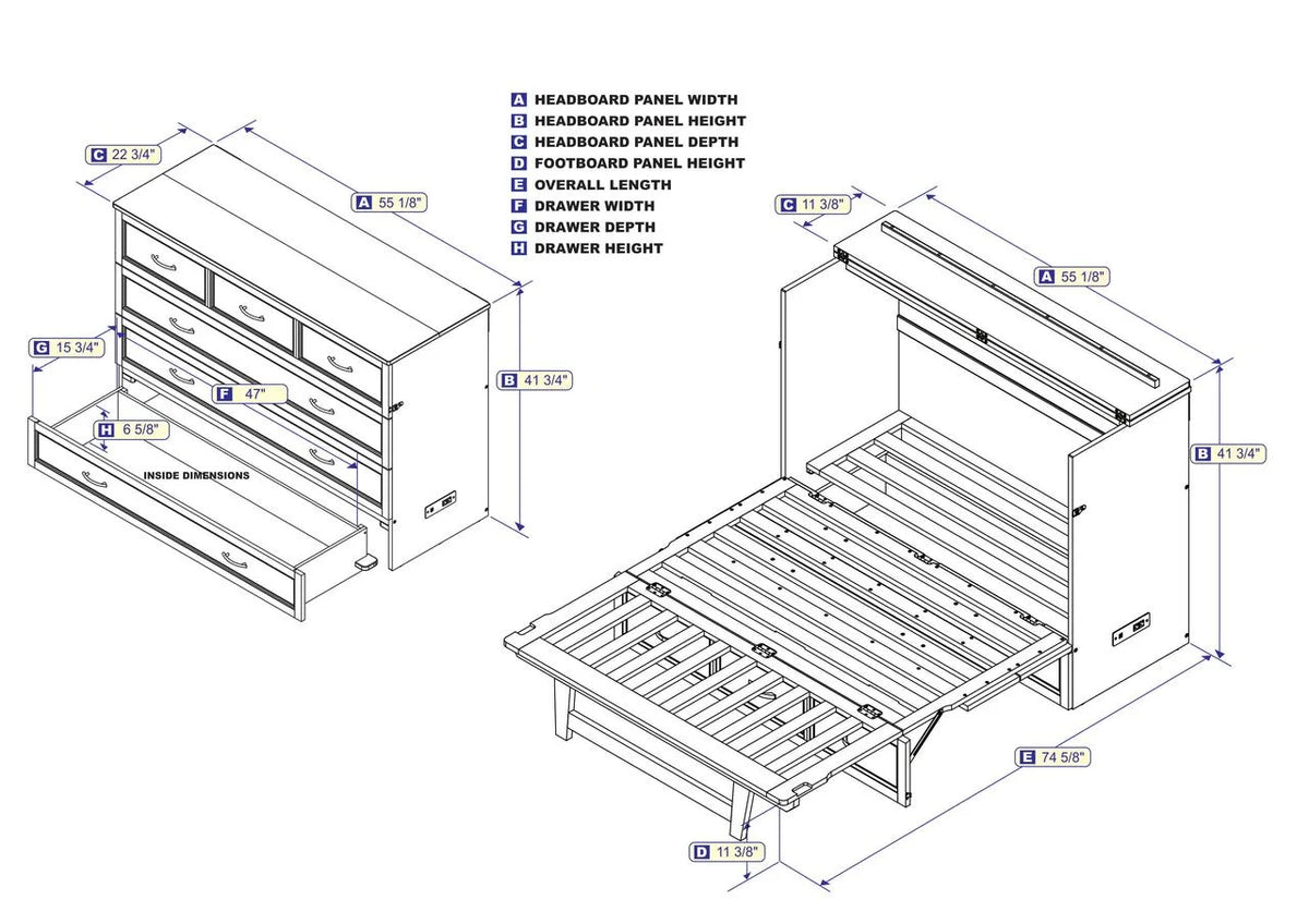 White Solid Wood Murphy Bed Chest with Mattress Q71419