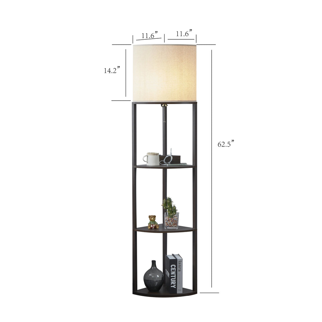 Tall Modern Corner Floor Lamp with Shelves, Natural Wood, 72 Z673050