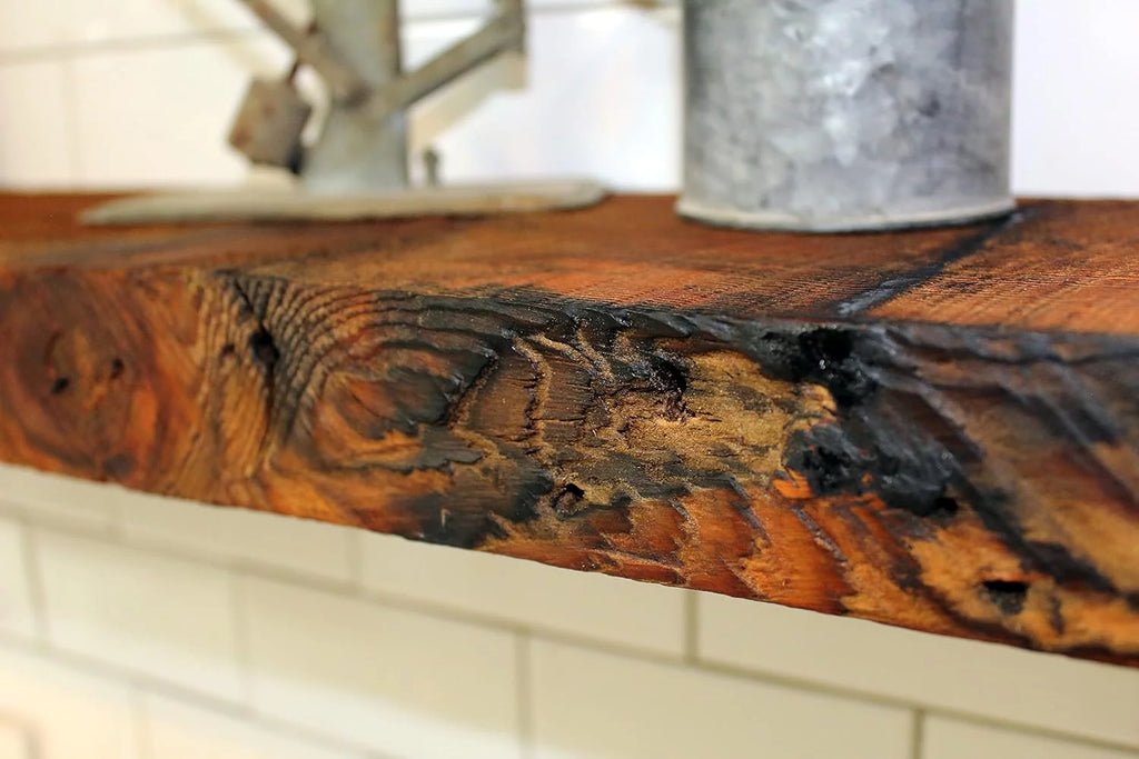 Reclaimed Wood Mantel Shelf with Steel Angle Brackets Q469251