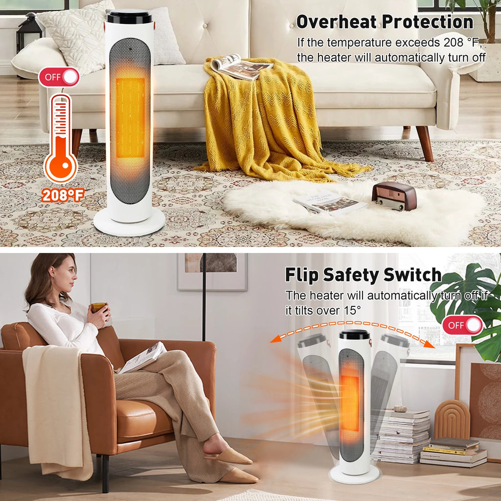 1500W PTC Oscillating Ceramic Space Heater with Remote, 24h Timer Q174378