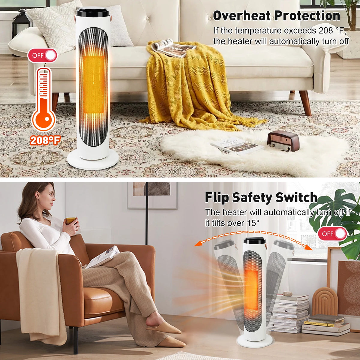 1500W PTC Oscillating Ceramic Space Heater with Remote, 24h Timer Q174378
