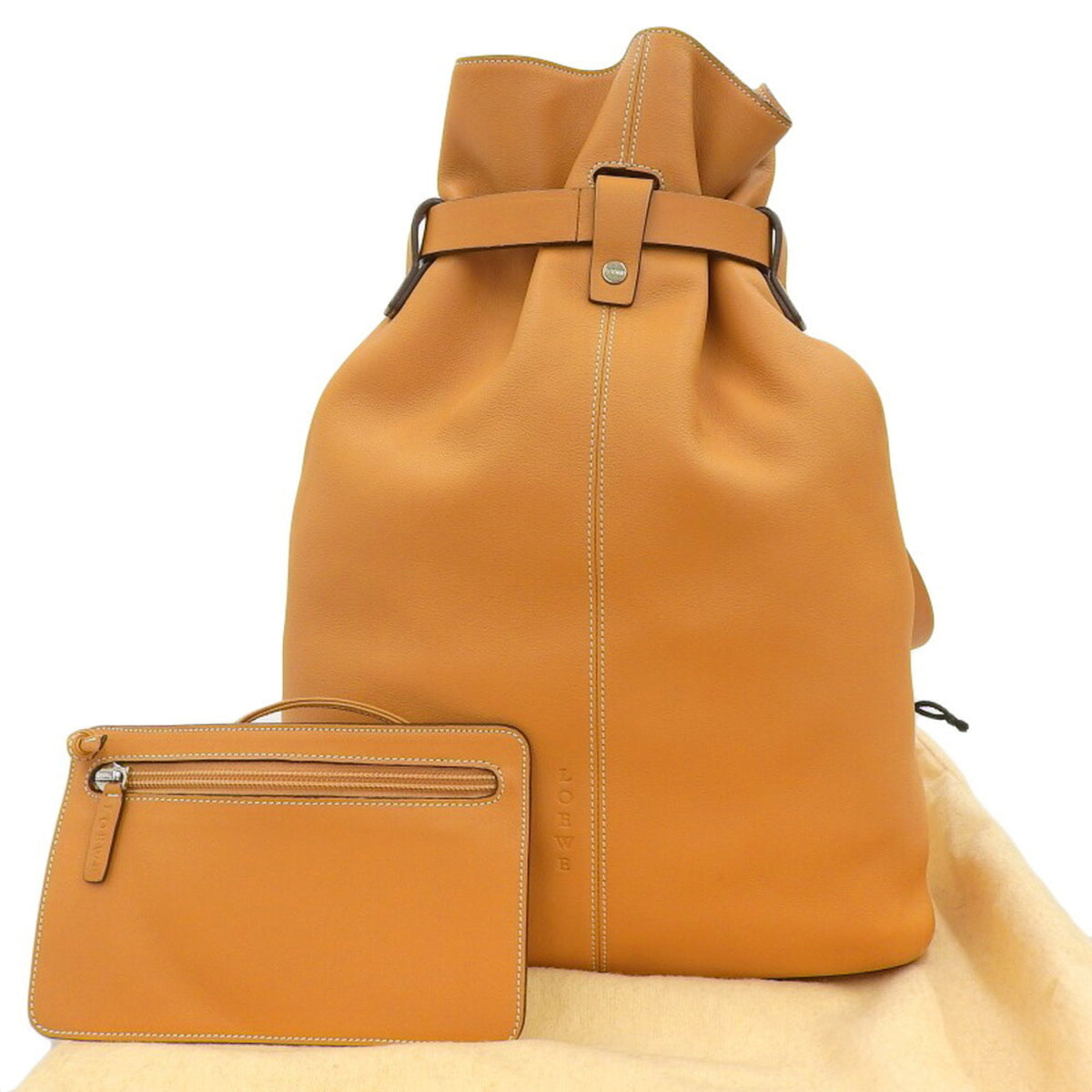Camel Leather Drawstring Backpack B171