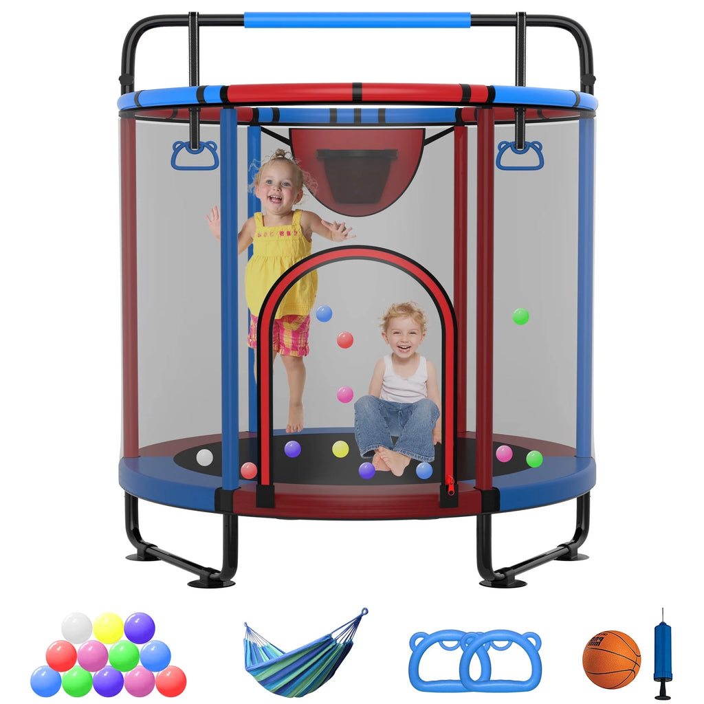 60'' Kids Trampoline with Swing, Enclosure Net and Basketball Hoop U98757