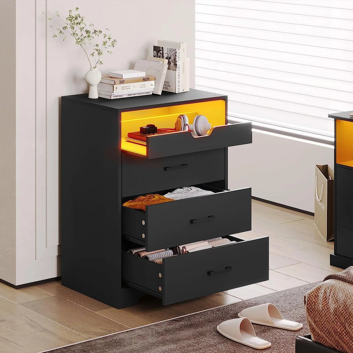 Black 3 Drawer Dresser with LED Lights U44950