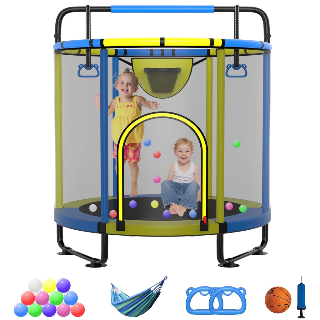 60'' Kids Trampoline with Swing, Enclosure Net and Basketball Hoop U98757