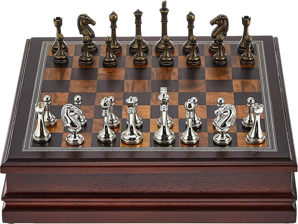 Metal Chess Set with Wood Board Q30111