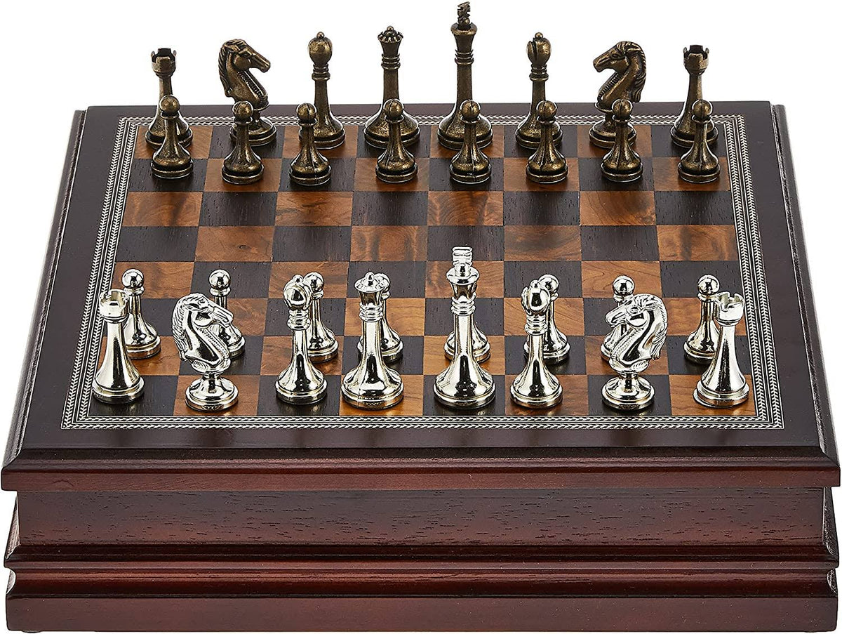Metal Chess Set with Wood Board Q30111