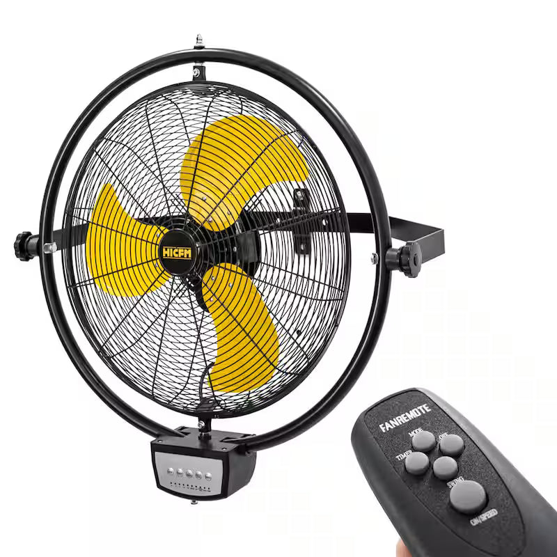 Yellow 3-Speeds Wall Fan with Remote Control S98139