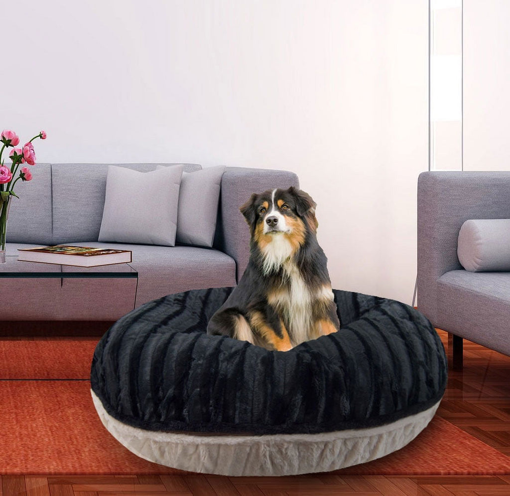 Black Extra Plush Faux Fur Bagel Pet Bed F198