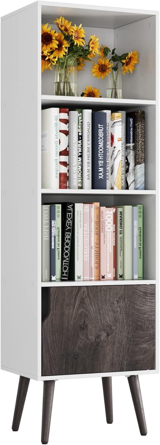 White/Dark Oak 4 Tier Wooden Display Bookshelf with 4 Legs V339850