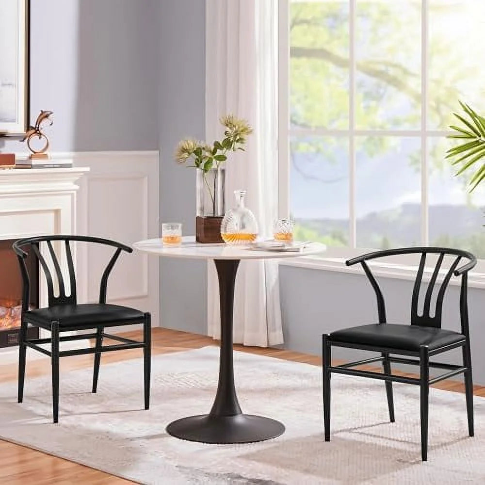 Black Set of 4 Metal Dining Chair with Y-Shaped Backrest PU Leather Seat D56235