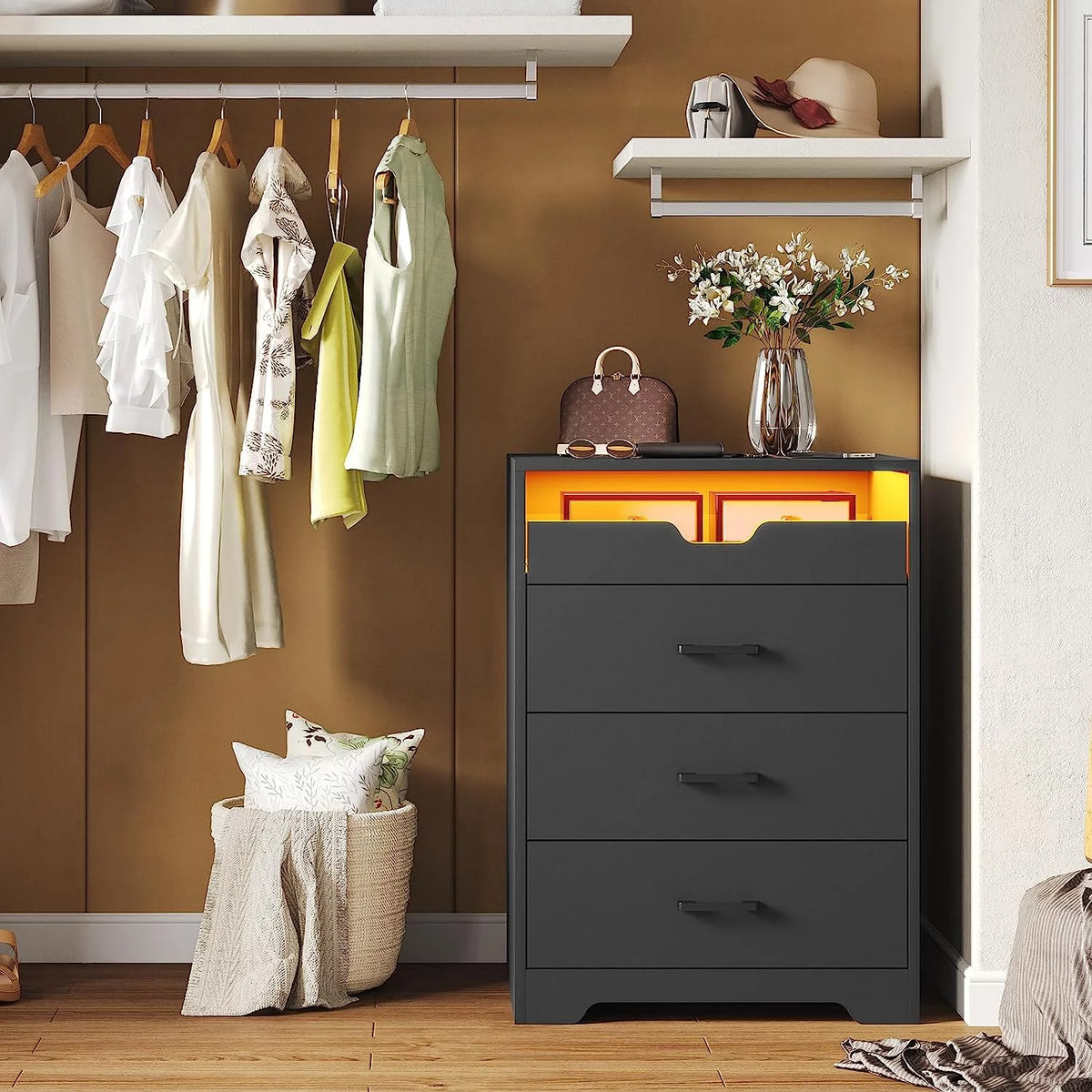 Black 3 Drawer Dresser with LED Lights U44950