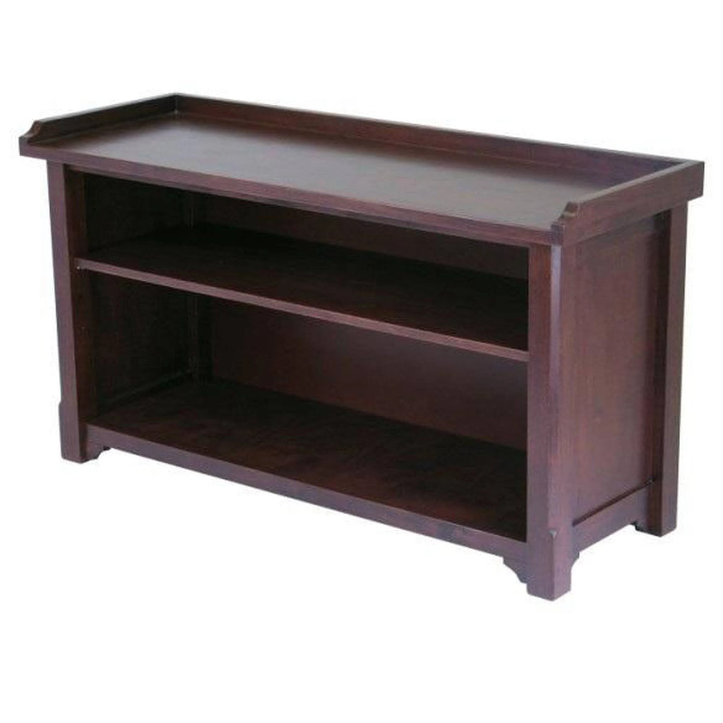 Antique Walnut Wood Bench With Storage Shelf M408757