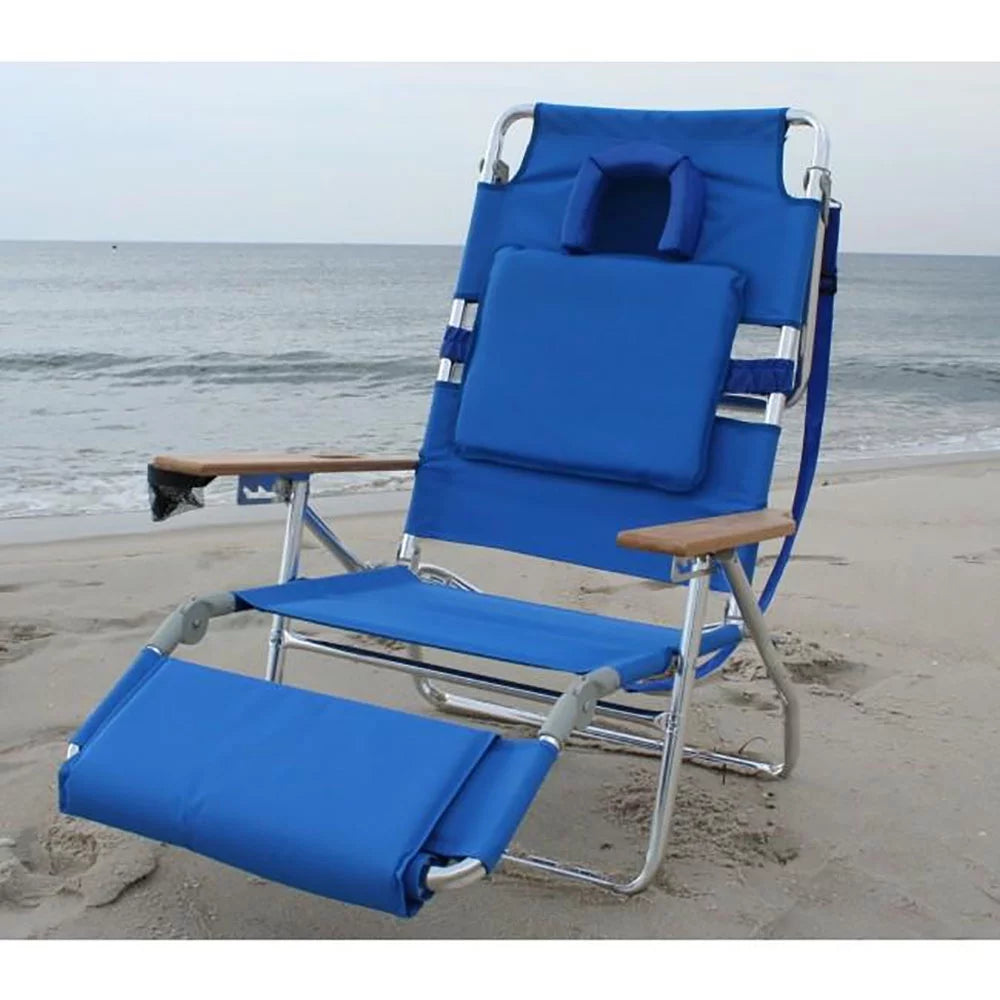 Blue Padded Outdoor Lounge Reclining Beach Chair 2 Pack B466944