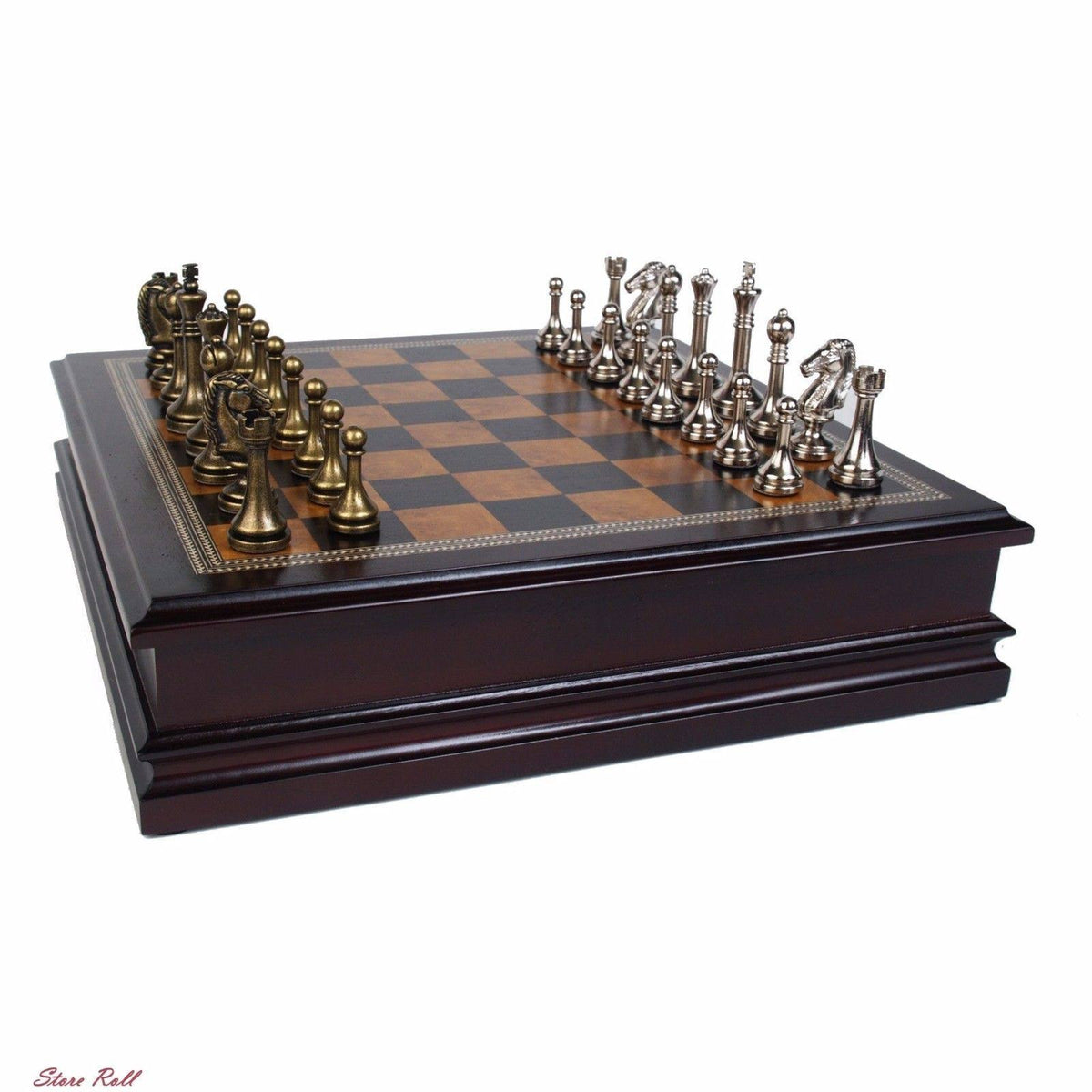 Metal Chess Set with Wood Board Q30111
