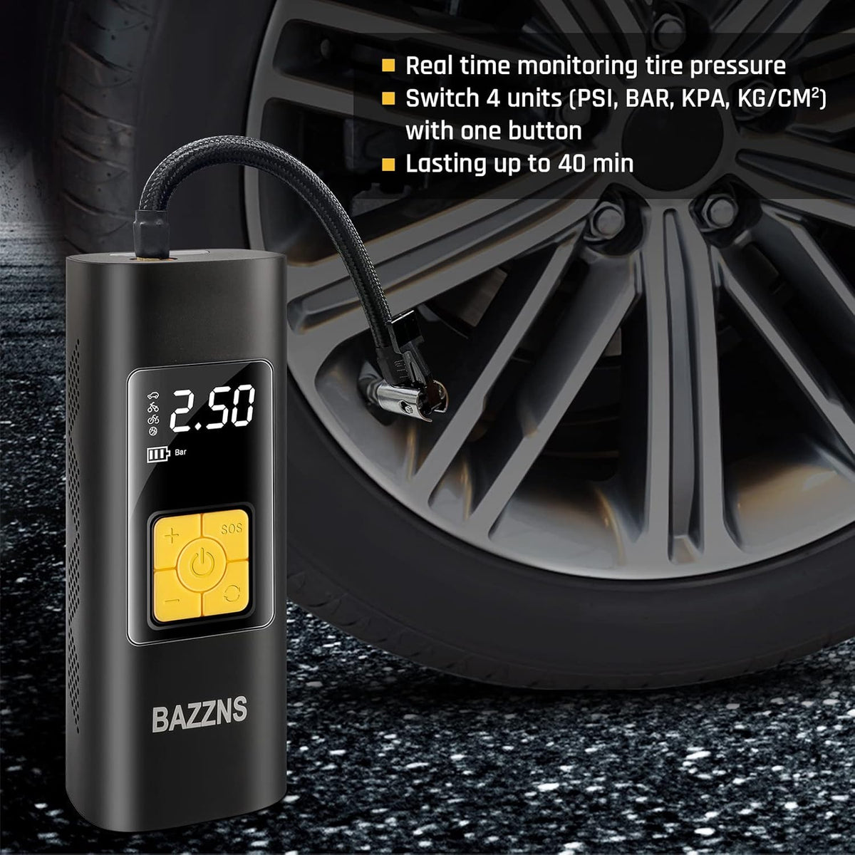 Cordless Tire Inflator Portable Air Compressor with 6000 mAh Battery Pressure Gauge LED Light D782137