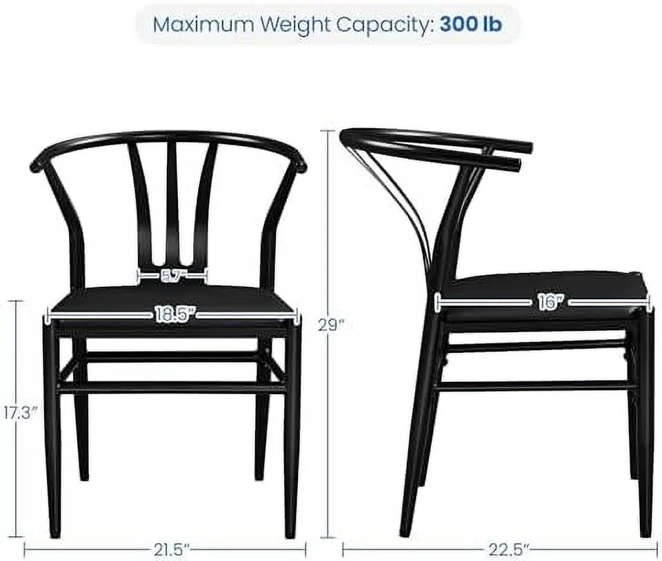 Black Set of 4 Metal Dining Chair with Y-Shaped Backrest PU Leather Seat D56235