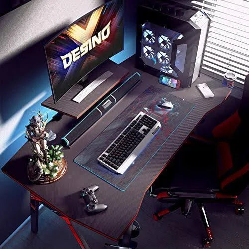 Black Gaming Desk with Cup Holder and Headphone Hook Y749083