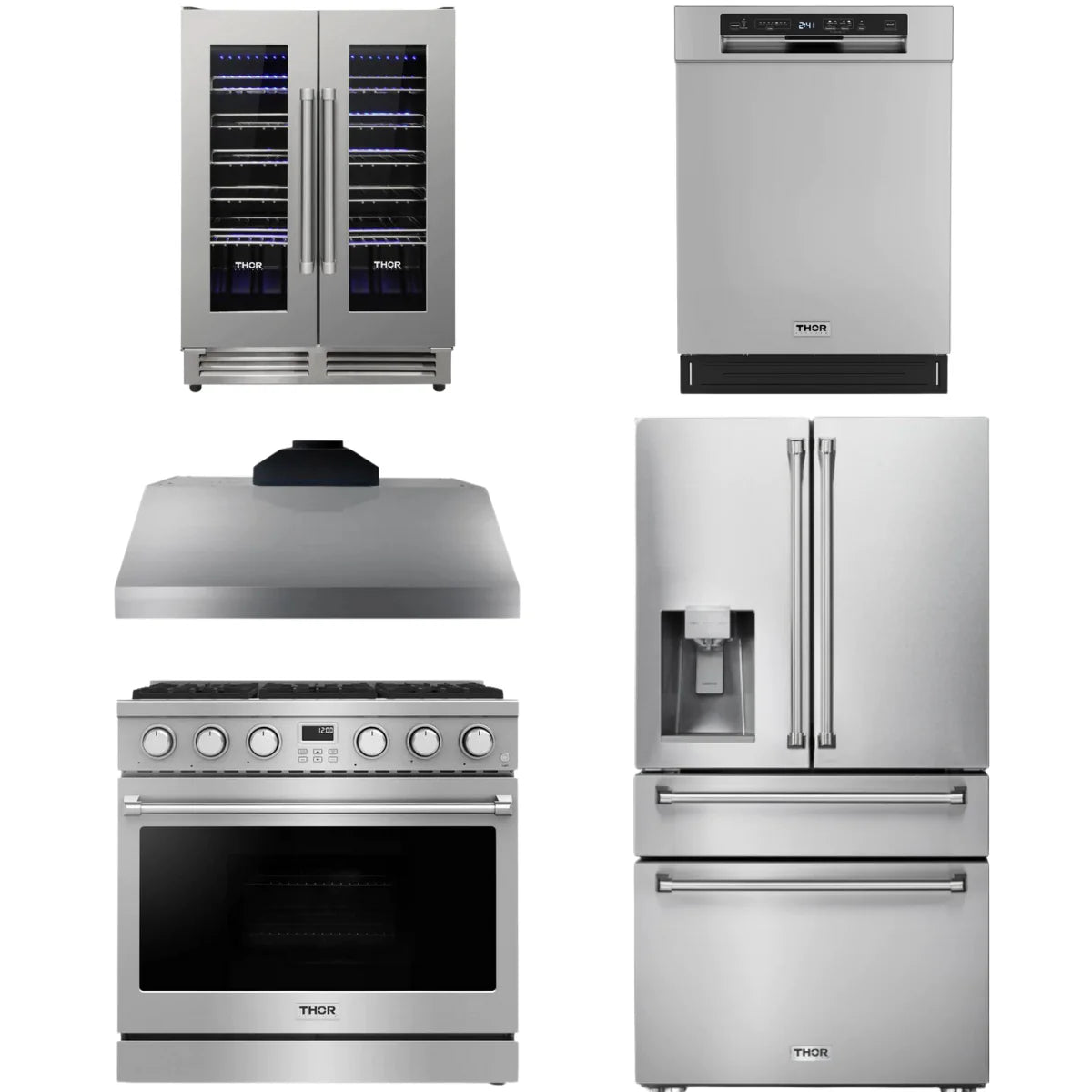 36 Gas Range, Range Hood, Refrigerator, Dishwasher and Wine Cooler S864416