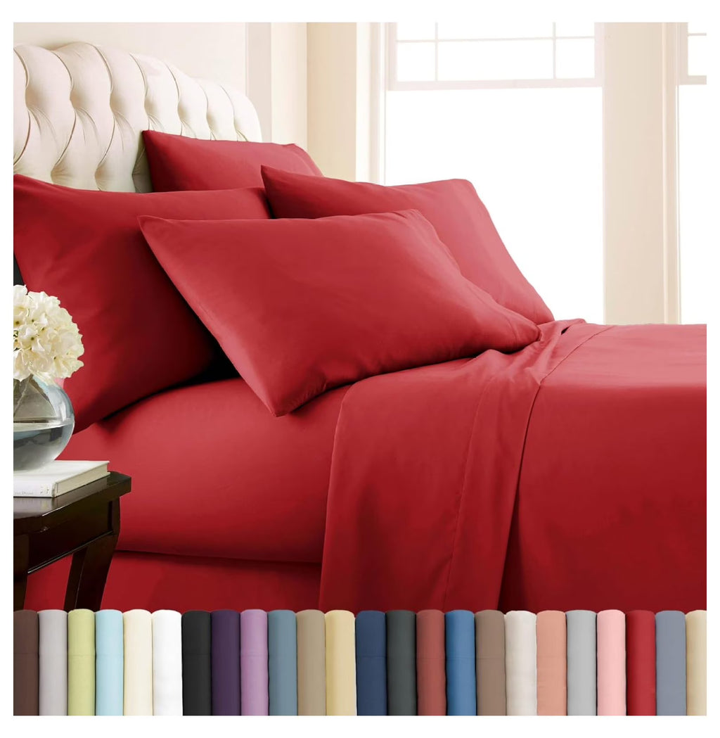 Twin XL 4-Piece Red Bed Sheets with 21" Deep Fitted Sheet T522