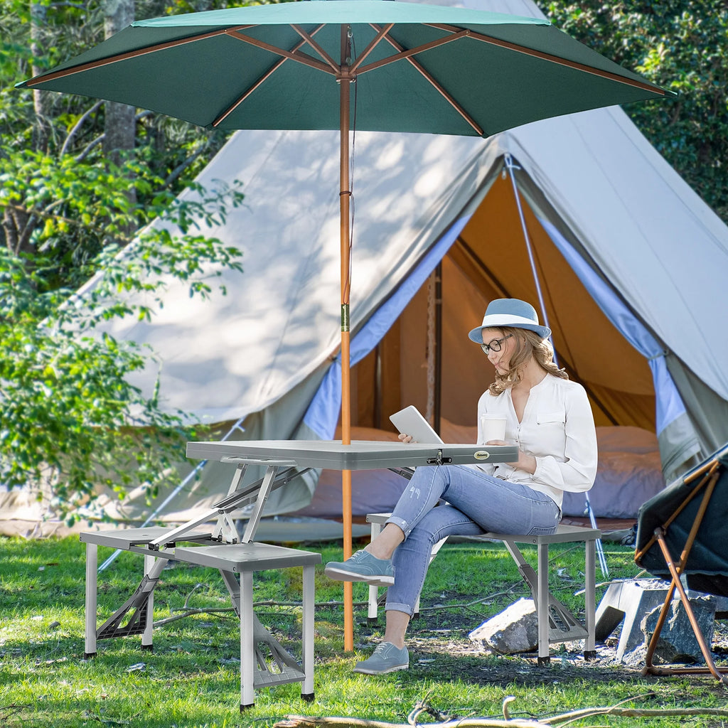 Portable Foldable 4-Person Picnic Table with Seats and Umbrella Hole, Grey H503