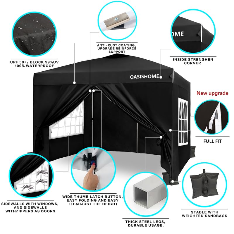10'x10' Black Portable Canopy Tent with 4 Sidewalls F3194