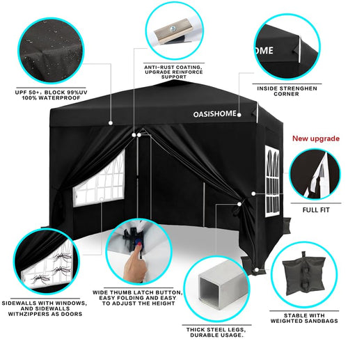 10'x10' Black Portable Canopy Tent with 4 Sidewalls F3194