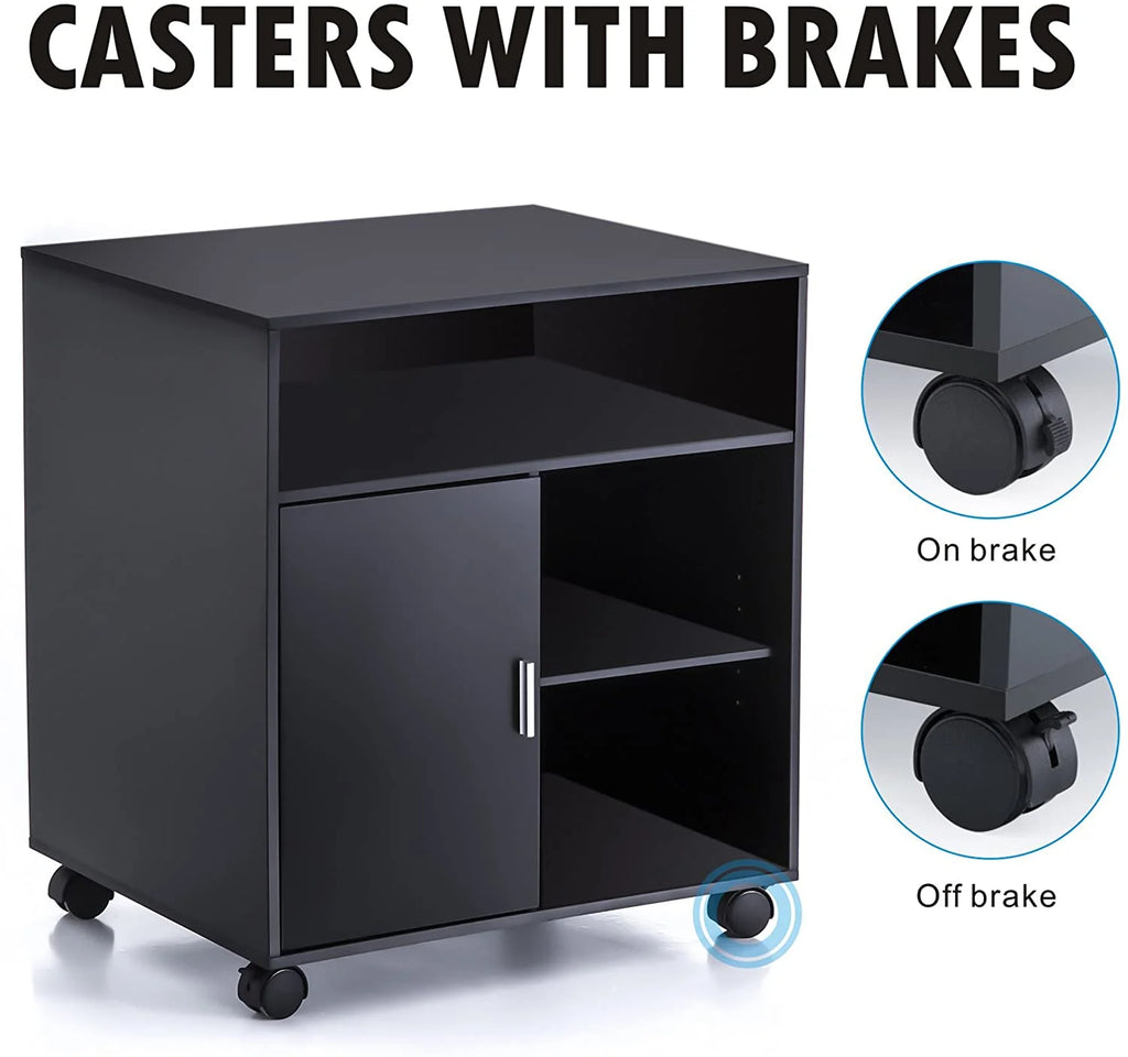 Black Printer Stand with Storage and Wheels Y6552