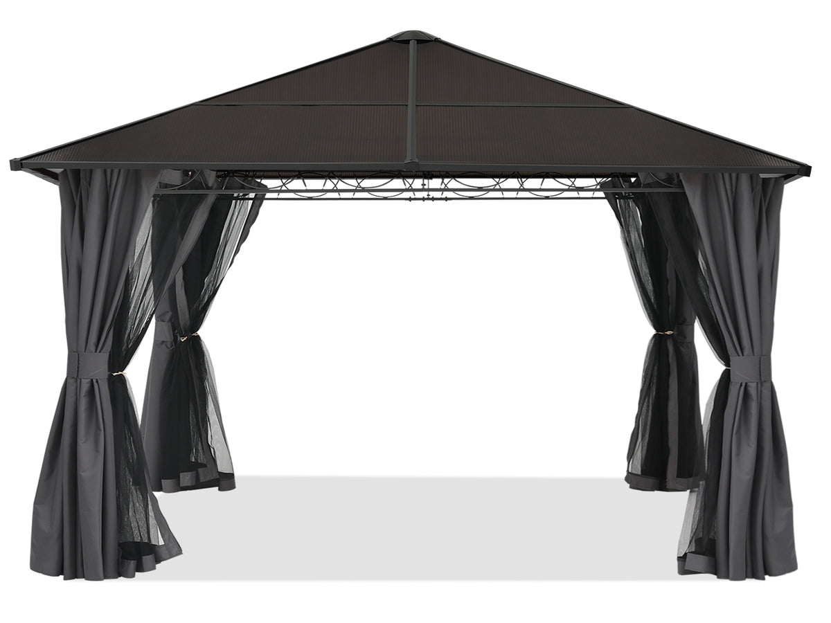10x10 Hardtop Patio Gazebo with Netting and Screen Walls Curtains, Dark Gray W615