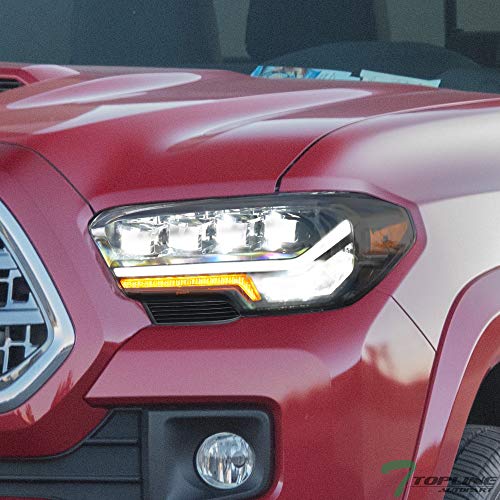 Compatible With 2016-2022 Toyota Tacoma Black Housing Full LED Sequential Quad Projector Headlights V667