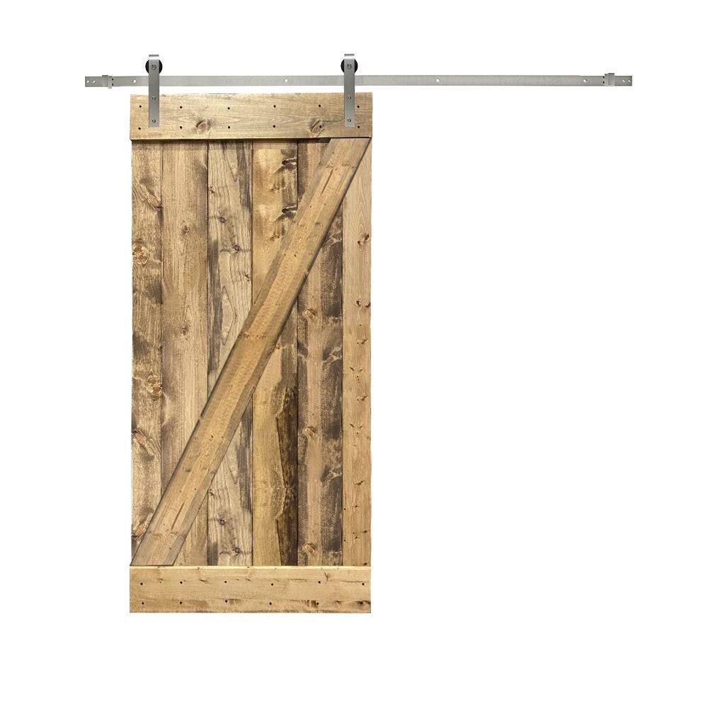 Red Walnut Stained Solid Knotty Pine Wood Interior Sliding Barn Door with Sliding Hardware Kit E5452