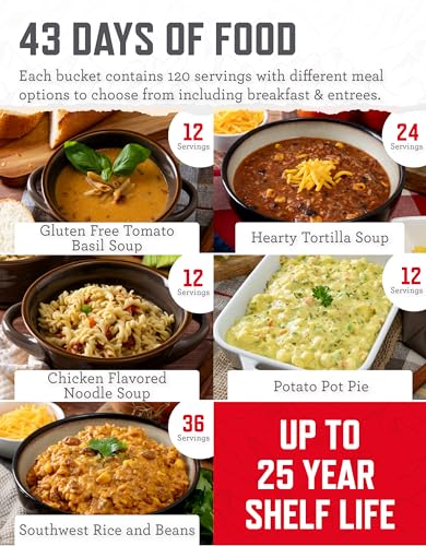 Emergency Food Supply 360 Servings 3 Buckets Freeze Dried Dehydrated B29902